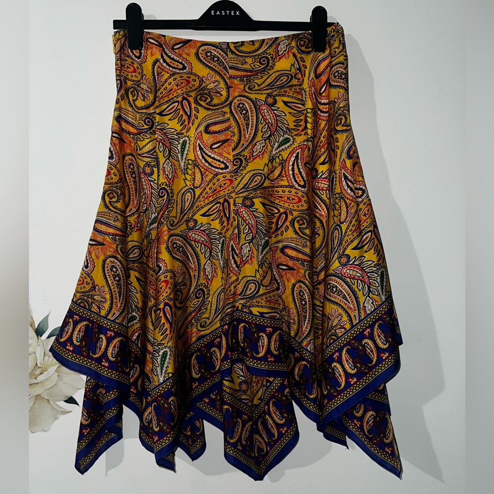 Ralph Lauren Asymmetrical Midi Skirt, Size 2 100% Silk